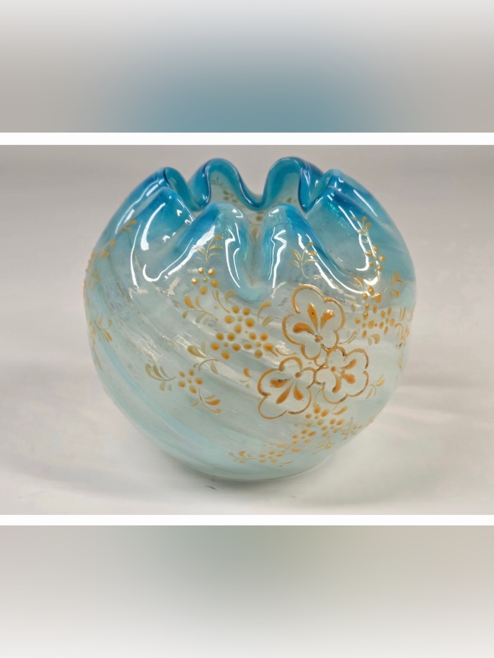 Victorian Era Cased Glass Enamel Painted Rose Bowl